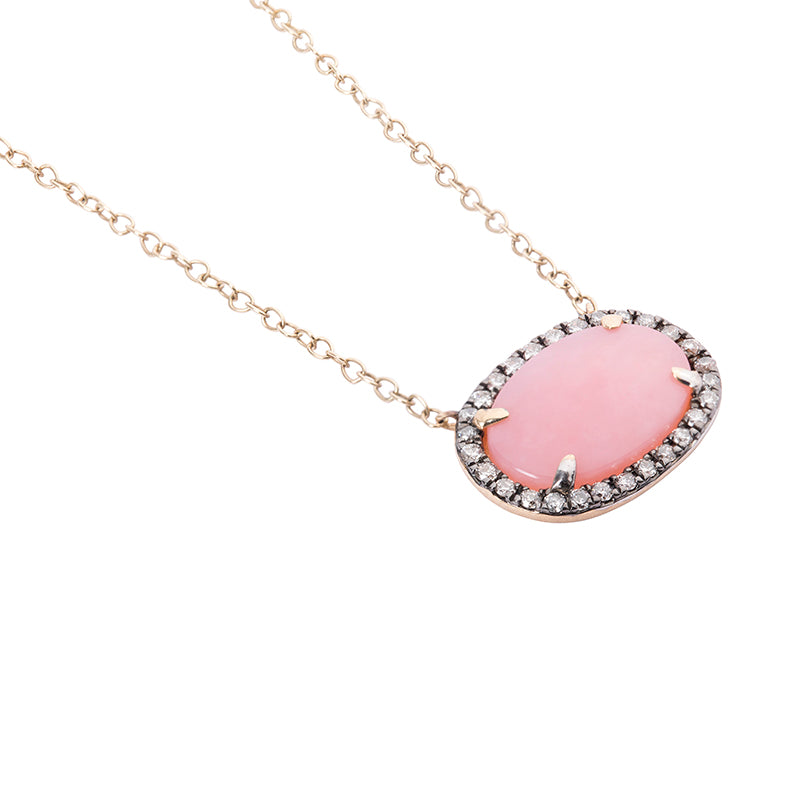 Blush Opal Diamond Halo Pendant