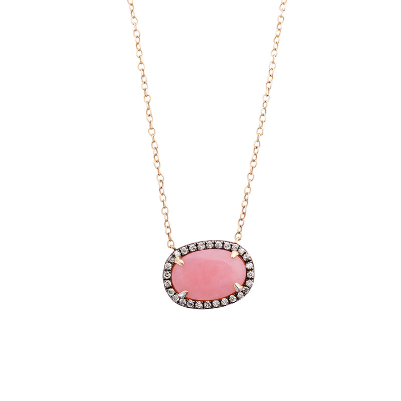 Blush Opal Diamond Halo Pendant