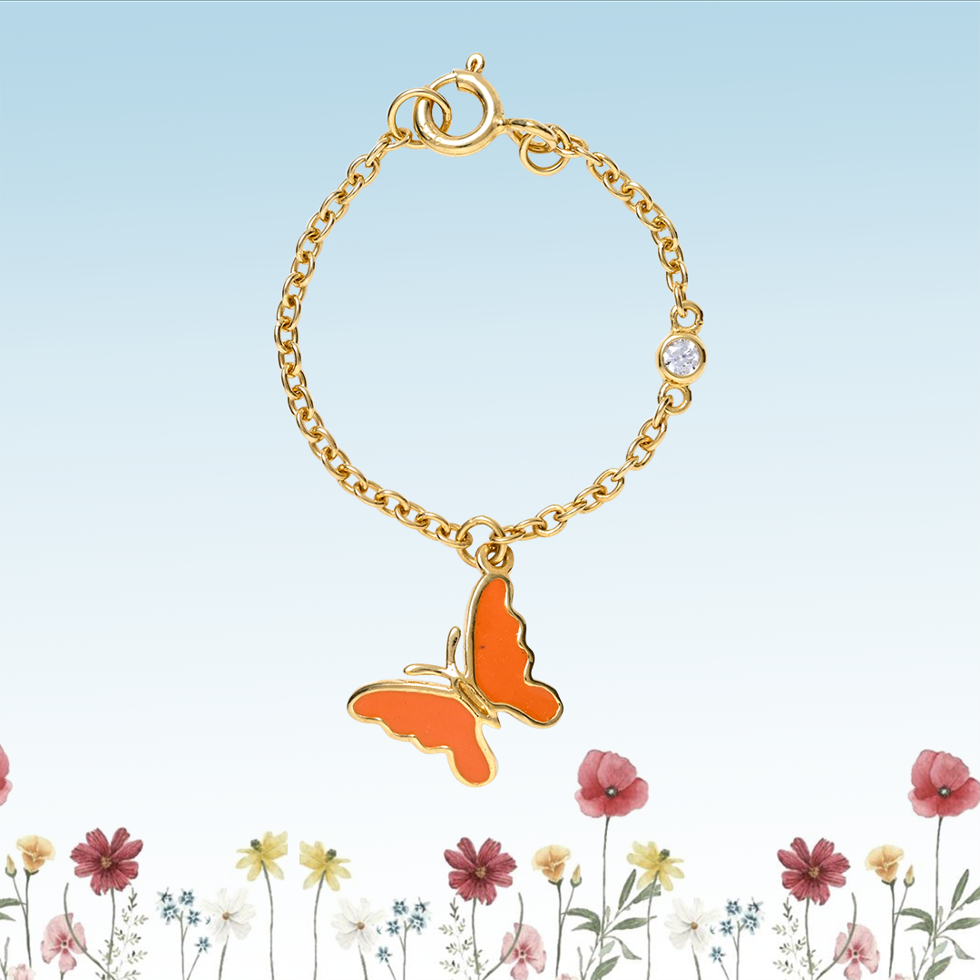 Lucky Butterfly in yellow Gold, saffron enamel watch charm