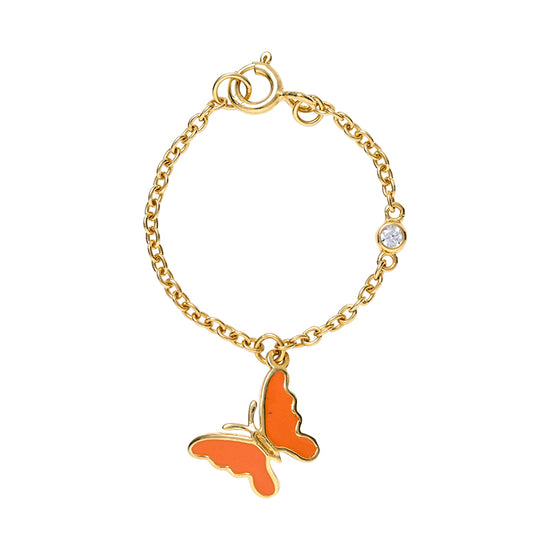 Lucky Butterfly in yellow Gold, saffron enamel watch charm