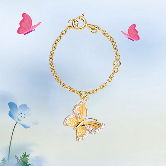 Lucky Butterfly watch charm in 14 kt gold with diamonds