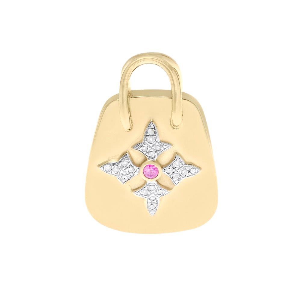 14 Ct yellow Gold Diaomnds & Pink sapphire Bag Pendant