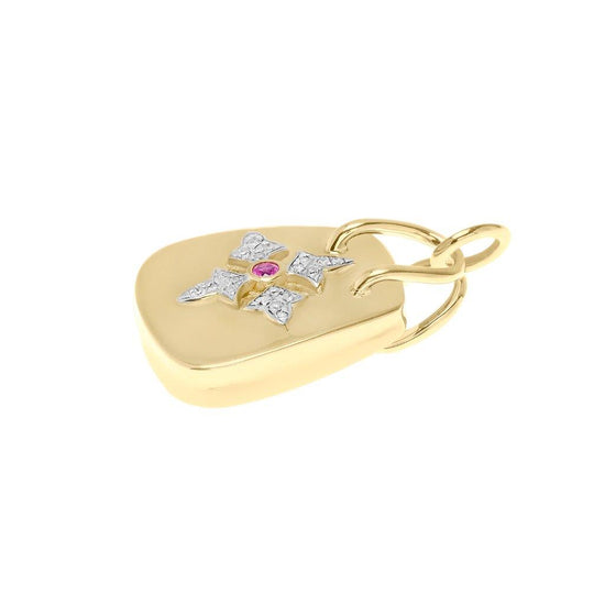 14 Ct yellow Gold Diaomnds & Pink sapphire Bag Pendant