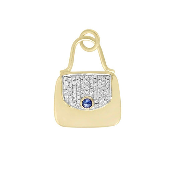 14 Ct yellow Gold Diaomnds & Sapphire Bag Pendant