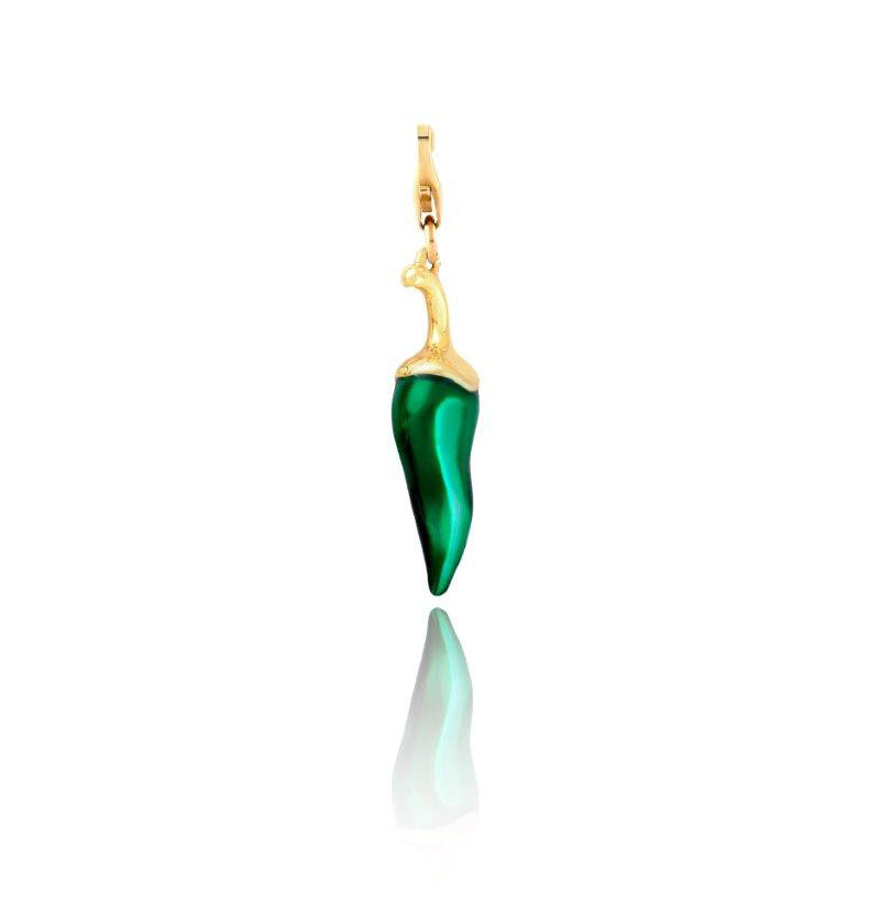 14ct Yellow Gold Red and Green Enameled Chilies Charm Pendant