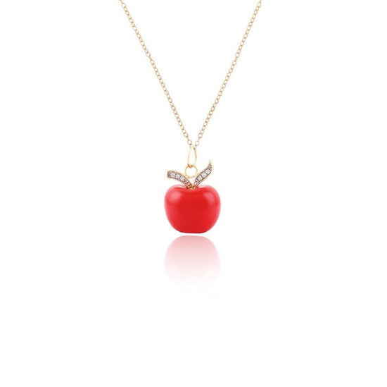 Red Enameled Apple Charm Necklace