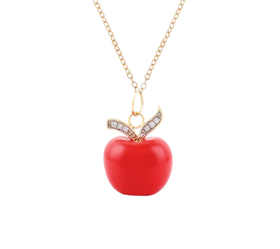 Red Enameled Apple Charm Necklace